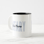 Noteerbaar, publiek getande blauwe doopvont Gepers Tweekleurige Koffiemok (Voorkant links)