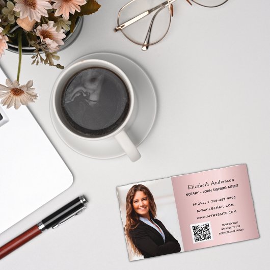 Noteerbare blush roze foto QR code Visitekaartje