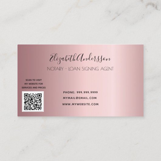 Noteerbare blush roze QR-code Visitekaartje (Achterkant)