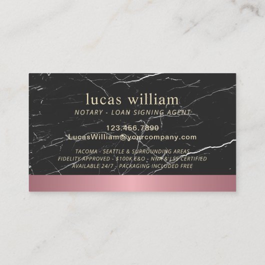 Noteerbare gouden rand zwarte marmer visitekaartje (Achterkant)