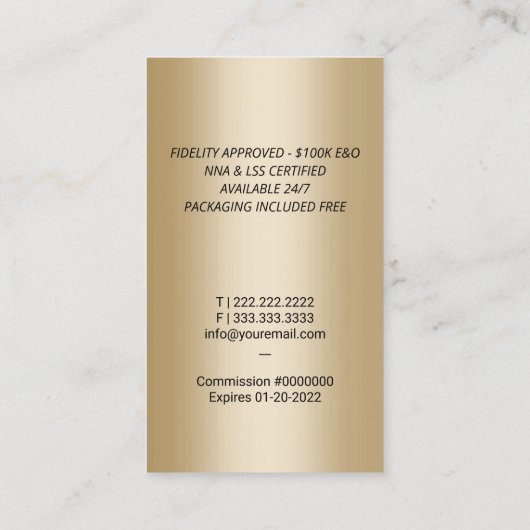 Noteerbare krediettekenaar Gold Quill Pen Velvet Visitekaartje (Achterkant)