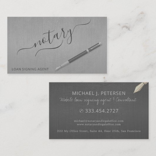 Noteerbare leninggever moderne typografie zilver visitekaartje (Voorkant / Achterkant)