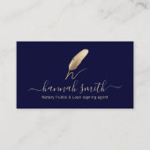 Noteerbare leningnemer Gold Quill Pen Logo marine Visitekaartje (Voorkant)