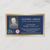 Noteerbare leningnemer marine & goudfoto visitekaartje (Achterkant)