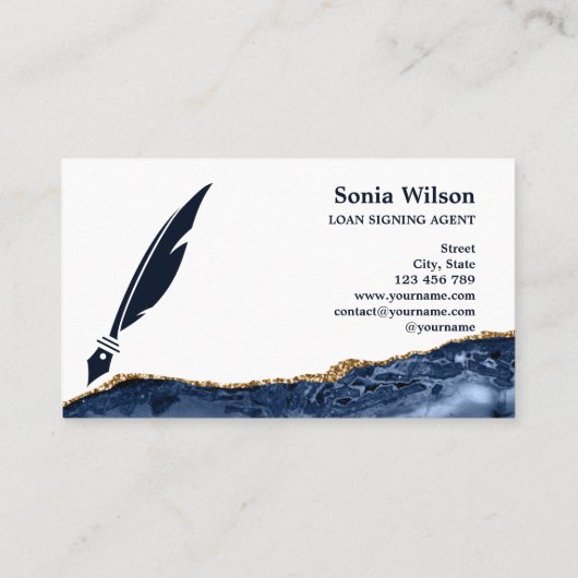 Noteerbare leningnemer Modern Navy Agate Visitekaartje (Achterkant)