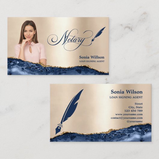 Noteerbare leningnemer Modern Navy Blue Agate Visitekaartje (Voorkant / Achterkant)