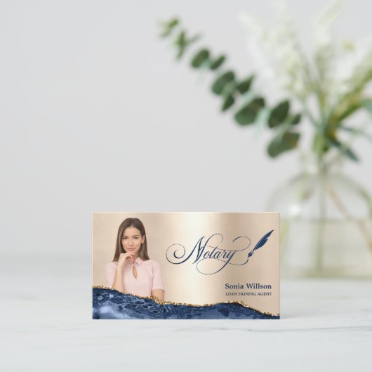 Noteerbare leningnemer Modern Navy Blue Agate Visitekaartje (Staand voorkant)