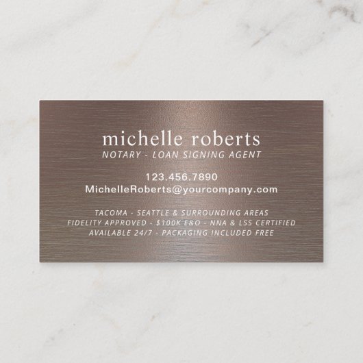 Noteerbare leningsagent Trendy Copper Metallic Visitekaartje (Achterkant)