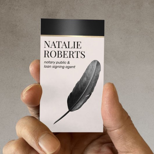 Noteerbare leningtekenaar Elegant Black Quill Pen Visitekaartje