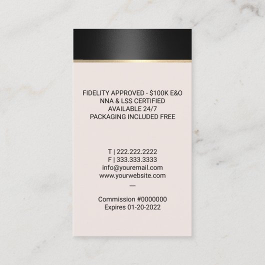 Noteerbare leningtekenaar Elegant Black Quill Pen Visitekaartje (Achterkant)