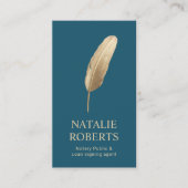 Noteerbare leningtekenaar Gold Quill Pen Blauwgroe Visitekaartje (Voorkant)