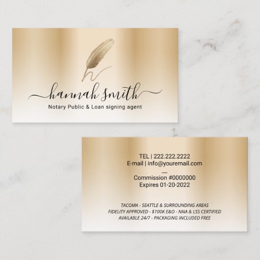 Noteerbare leningtekenaar Gold Quill Pen Logo Visitekaartje (Voorkant / Achterkant)