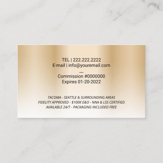 Noteerbare leningtekenaar Gold Quill Pen Logo Visitekaartje (Achterkant)