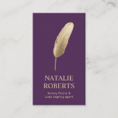 Noteerbare leningtekenaar Gold Quill Pen Paars Visitekaartje (Voorkant)