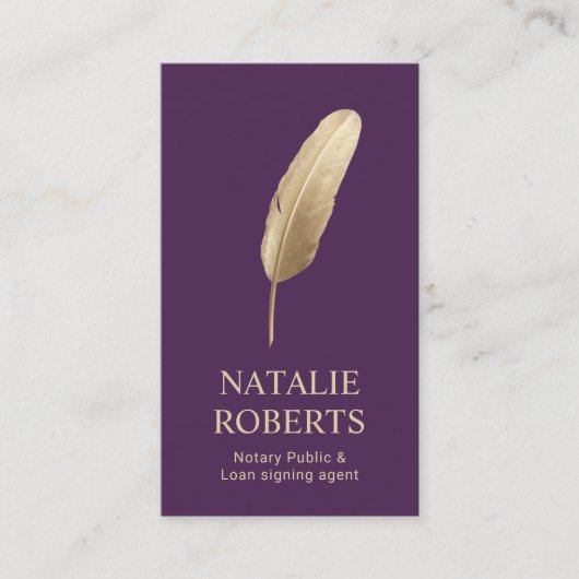 Noteerbare leningtekenaar Gold Quill Pen Paars Visitekaartje (Voorkant)