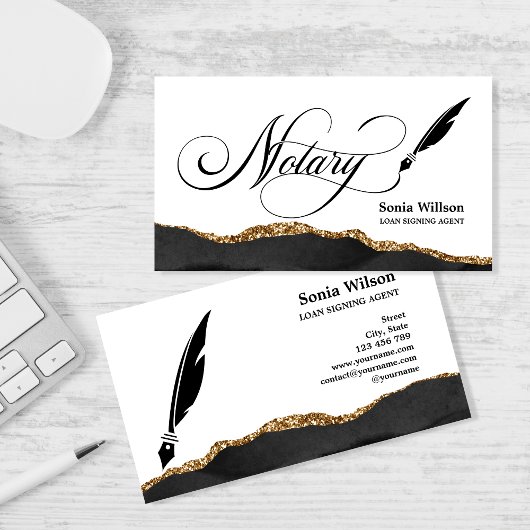 Noteerbare leningtekenaar Modern Black Gold Agate Visitekaartje