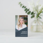 Noteerbare leningtekenaar Modern Dark Azure Foto Visitekaartje (Staand voorkant)