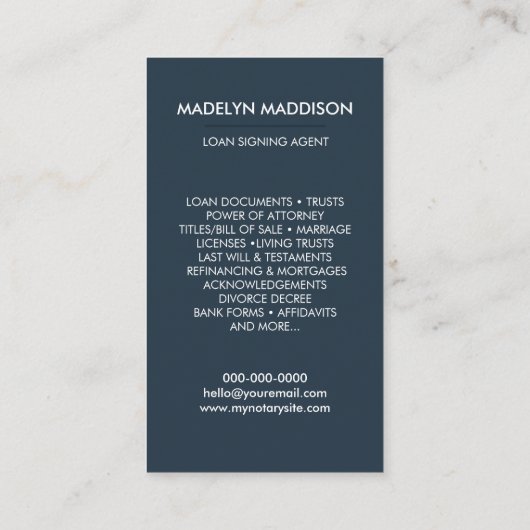 Noteerbare leningtekenaar Modern Dark Azure Foto Visitekaartje (Achterkant)