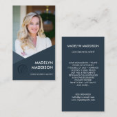 Noteerbare leningtekenaar Modern Dark Azure Foto Visitekaartje (Voorkant / Achterkant)