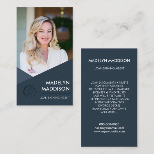 Noteerbare leningtekenaar Modern Dark Azure Foto Visitekaartje (Voorkant / Achterkant)