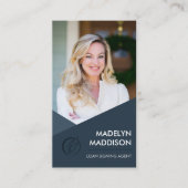 Noteerbare leningtekenaar Modern Dark Azure Foto Visitekaartje (Voorkant)