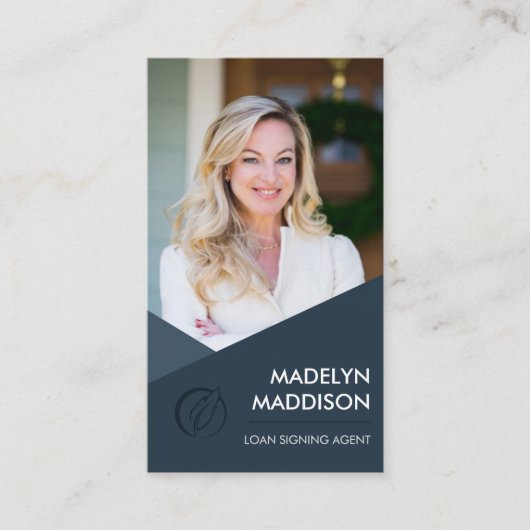 Noteerbare leningtekenaar Modern Dark Azure Foto Visitekaartje (Voorkant)