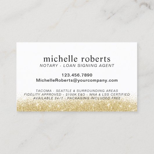 Noteerbare leningtekenaar Modern Gold Glitter Visitekaartje (Achterkant)
