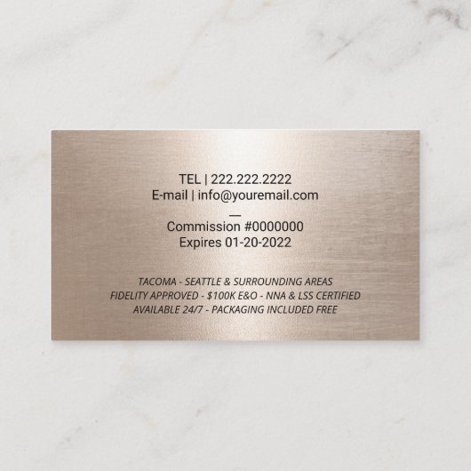 Noteerbare leningtekenaar Modern Gold Quill Logo Visitekaartje (Achterkant)