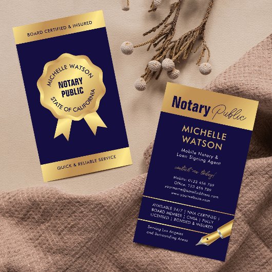 Noteerbare leningtekenaar Moderne marine & Gold Visitekaartje