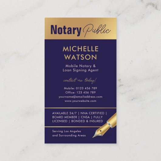 Noteerbare leningtekenaar Moderne marine & Gold Visitekaartje (Achterkant)