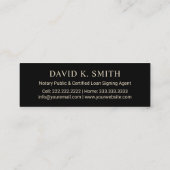 Noteerbare leningtekenaar zwart/gouden pen mini visitekaartje (Achterkant)