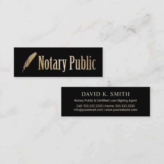 Noteerbare leningtekenaar zwart/gouden pen mini visitekaartje (Voorkant / Achterkant)