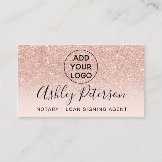 Noteerbare logo blush roos goud glitter visitekaartje (Voorkant)