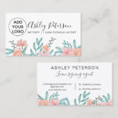 Noteerbare logo koraalflorale waterverf bouquet visitekaartje (Voorkant / Achterkant)