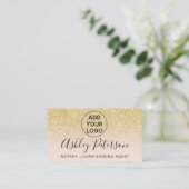 Noteerbare logo typografie blauw chic gold glitter visitekaartje (Staand voorkant)