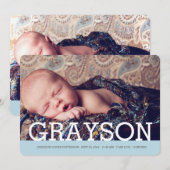 Noteerbare naam Twee Foto Modern Birth Announding Aankondiging (Voorkant / Achterkant)