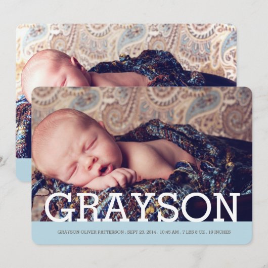 Noteerbare naam Twee Foto Modern Birth Announding Aankondiging (Voorkant / Achterkant)