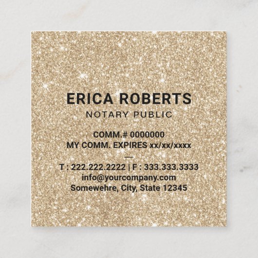 Noteerbare openbare zegel Modern Gold Glitter Vierkante Visitekaartje (Achterkant)