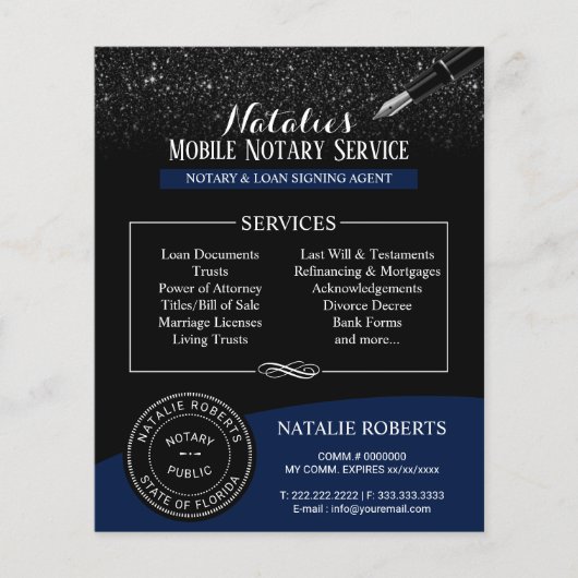 Noteerbare openbare zegelmoeras moderne marineblau flyer (Voorkant)