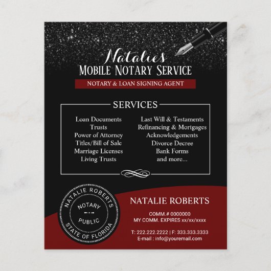 Noteerbare openbare zegels Modern Red & Black Glit Flyer (Voorkant)