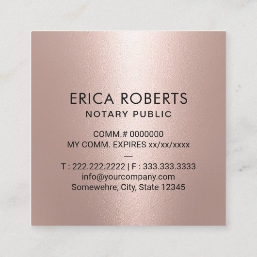 Noteerbare openbare zegels Moderne Roos Gold Metal Vierkante Visitekaartje (Achterkant)