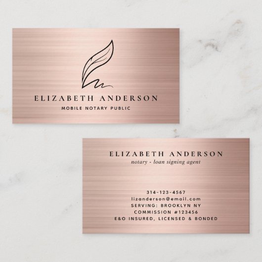 Noteerbare overheidsagent Quill Roos Gold Brushed  Visitekaartje (Voorkant / Achterkant)