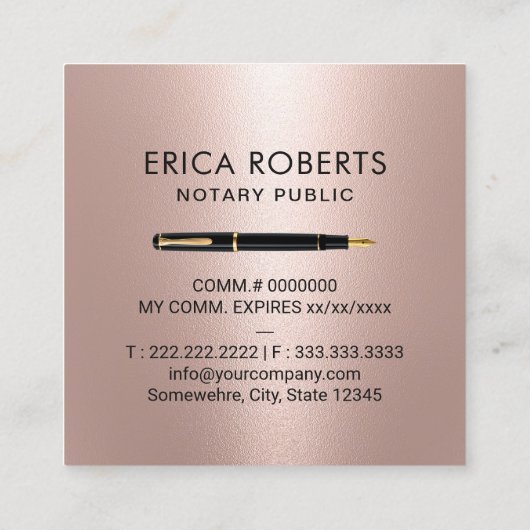 Noteerbare overheidsstempel Moderne Roos Gold Foto Vierkante Visitekaartje (Achterkant)