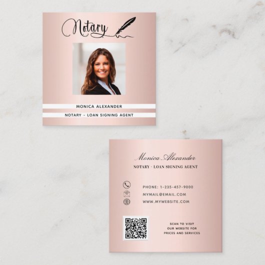 Noteerbare roos goudfoto QR-code Ondertekenaar Vierkante Visitekaartje (Voorkant / Achterkant)