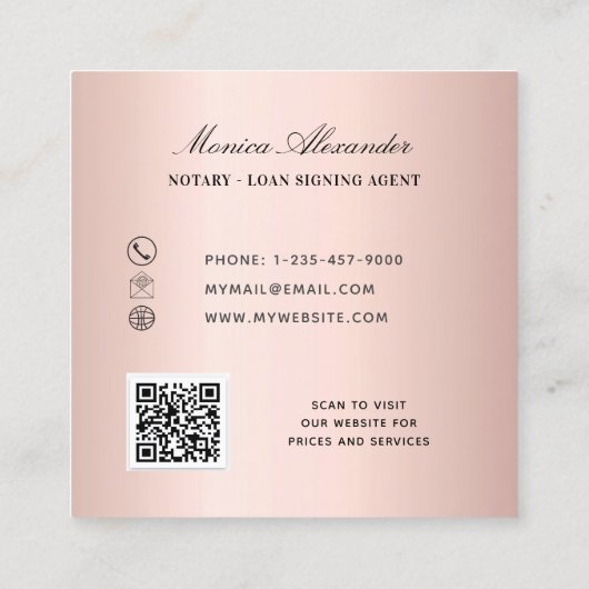 Noteerbare roos goudfoto QR-code Ondertekenaar Vierkante Visitekaartje (Achterkant)