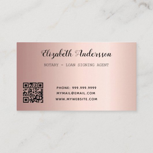 Noteerbare roos goudglitter QR Visitekaartje (Achterkant)