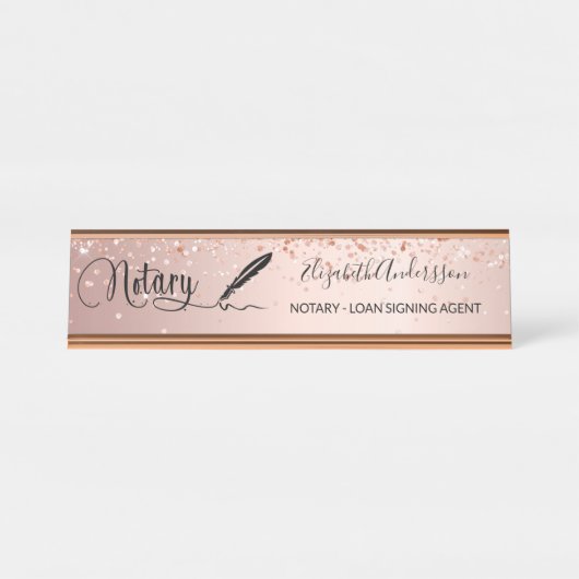 Noteerbare roos goudschrift  bureau naambordje (Voorkant)