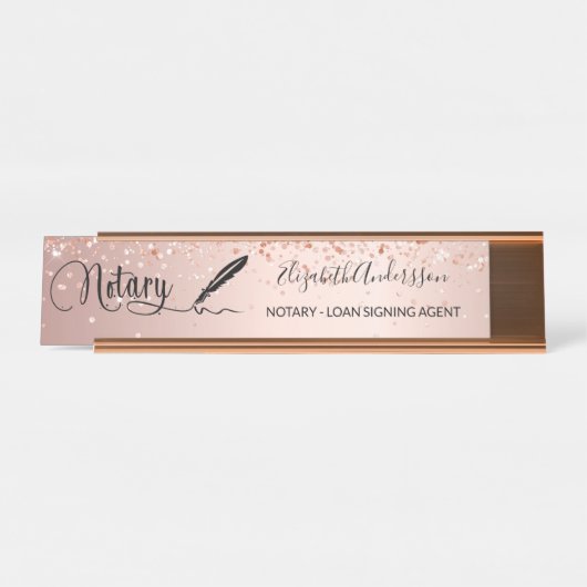 Noteerbare roos goudschrift  bureau naambordje (Voorkant)