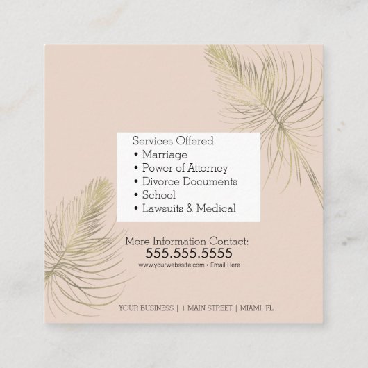 Noteerbare services Roze Gold Business Vierkante Visitekaartje (Achterkant)