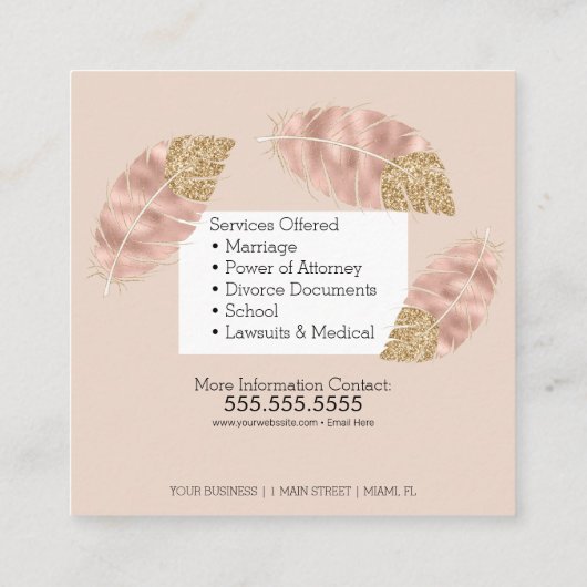 Noteerbare services Roze Gold Glitter Chic Vierkante Visitekaartje (Achterkant)